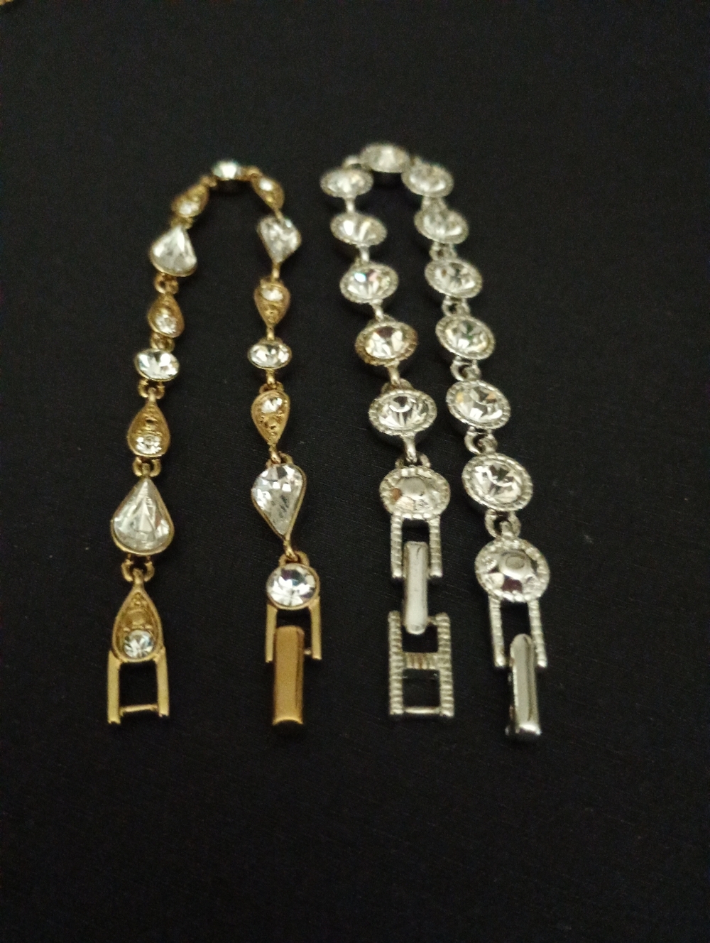 Vintage Gold and Silver Crystal Teardrop and Round Link Bracelets